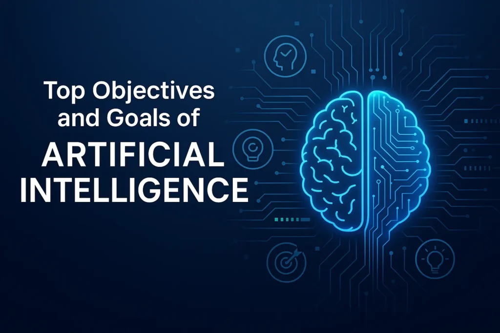 Key objectives of Artificial Intelligence including automation, learning, decision-making, and problem-solving