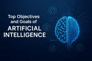 Key objectives of artificial intelligence including automation, learning, decision-making, and problem-solving